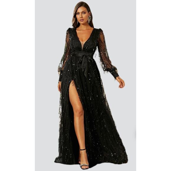 NEW Miss Ord Sequin Fringed Bowknot Dress Formal Cruise Women’s Sz XL 12 - Picture 3 of 14